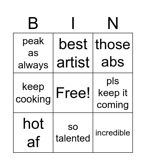 Untitled Bingo Card
