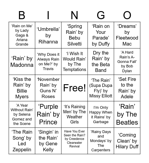 Rainy Day Bingo Card