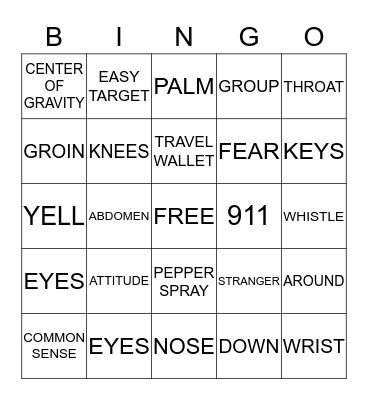 SELF DEFENSE BINGO Card