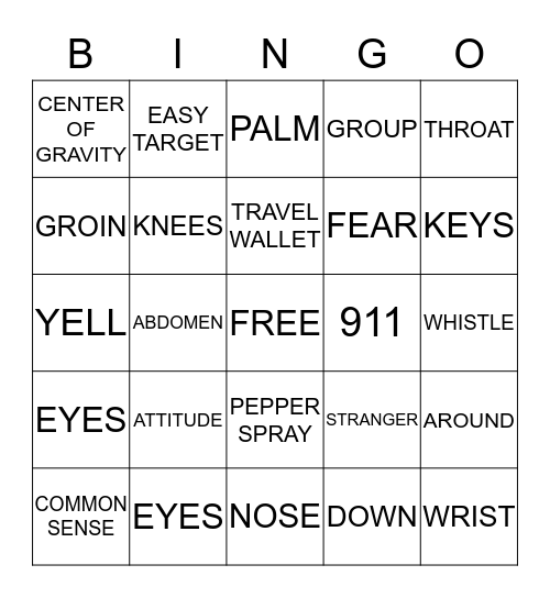SELF DEFENSE BINGO Card