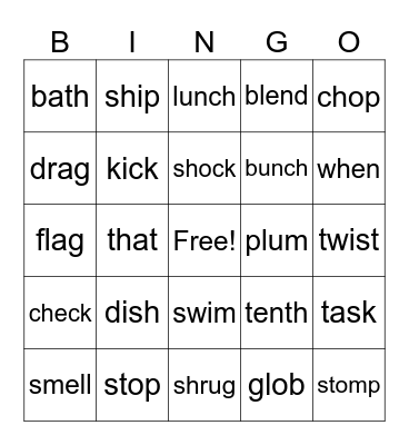 Digraphs/2 Sound Blends/Digraph Blends Bingo Card