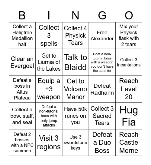 Elden Ring Bingo! Randomized Card Bingo Card