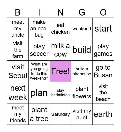 I'm going to play bingo! Bingo Card