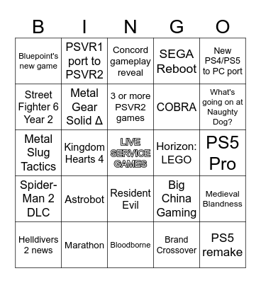 PlayStation "E3" State of Play 2024 Bingo Card