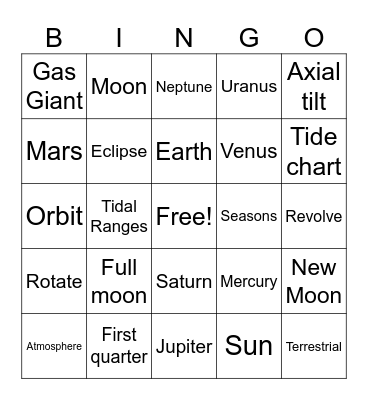 Earth, moon and sun BINGO Card