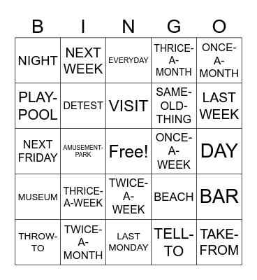 When, Frequency, Activities with Others Bingo Card