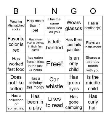 Ice Breaker BINGO Card