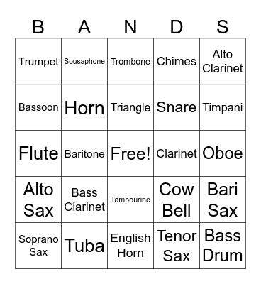 Band Bingo Card