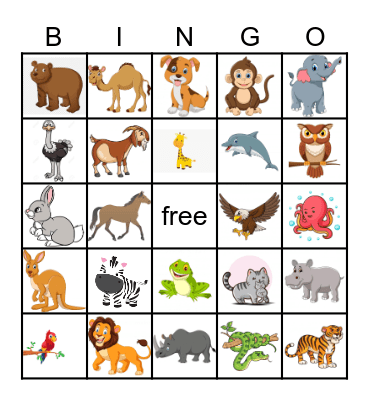 Animal Bingo Card