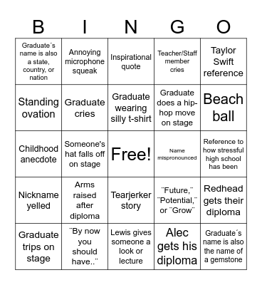 Graduation Bingo Card