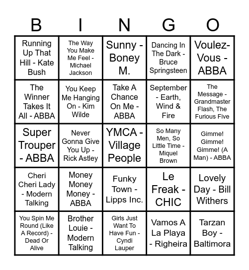 Silent Muziek Bingo Card