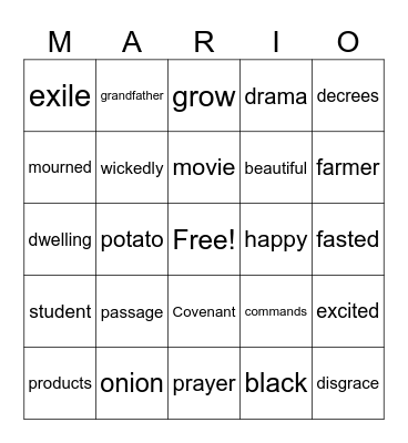 Mario Bingo Card