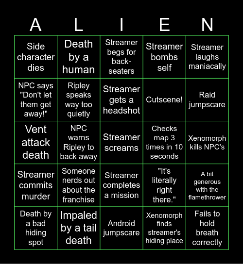 Alien: Isolation Stream Bingo Card