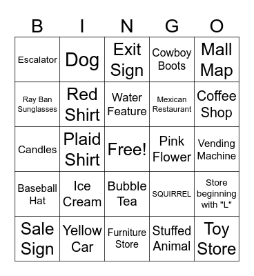 Scavenger Hunt Bingo Card