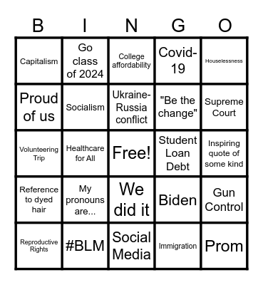 Commencement 2024 Bingo Card