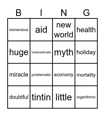 The language we use Bingo Card