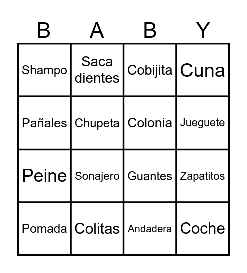 Baby Shower Bingo Card