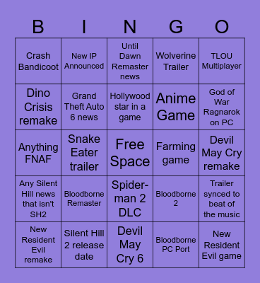 State of Play Bingo Card