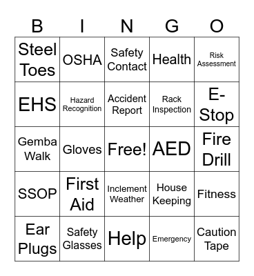 Safety Bingo Card