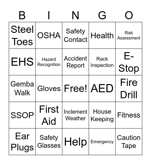 Safety Bingo Card