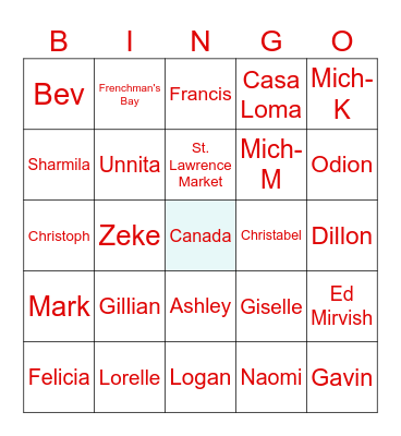 Felicia's visit to Canada Bingo Card