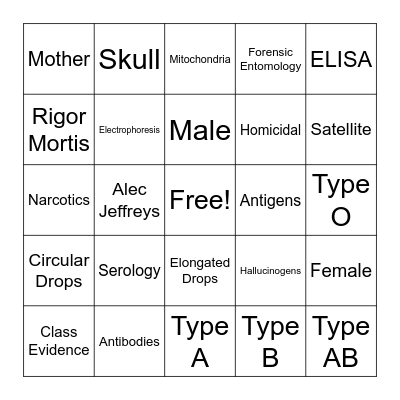Forensic Science Bingo Card