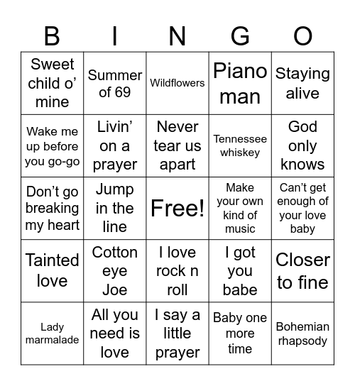 Sampson Music Bingo Card