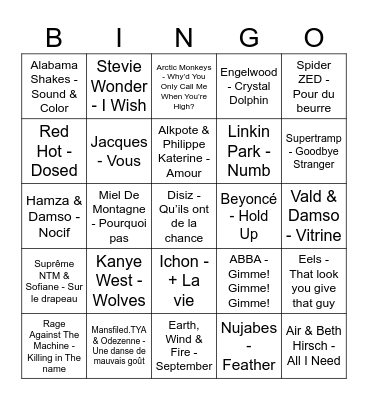 Bingo Blind Test Bingo Card