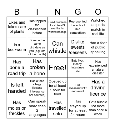 Get to know the other campers Bingo Card