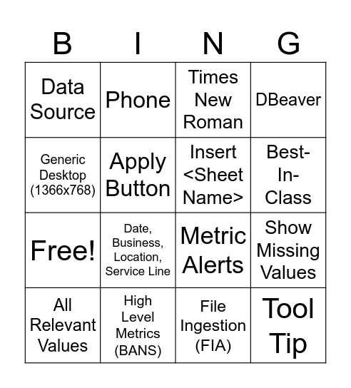 Insights Bingo Card