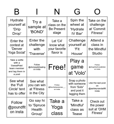 Festival BINGO - get any 5 in a row to get a BINGO. Redeem your prize at the STRENGTH IN THE CITY tent. Bingo Card