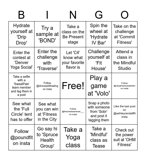 Festival BINGO - get any 5 in a row to get a BINGO. Redeem your prize at the STRENGTH IN THE CITY tent. Bingo Card