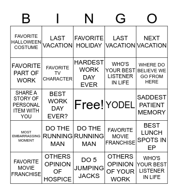 Caregiver Bingo Card