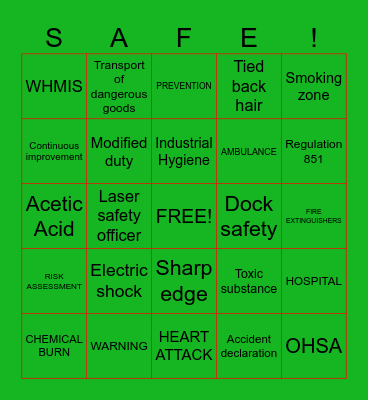 SAFETY WEEK BINGO Card