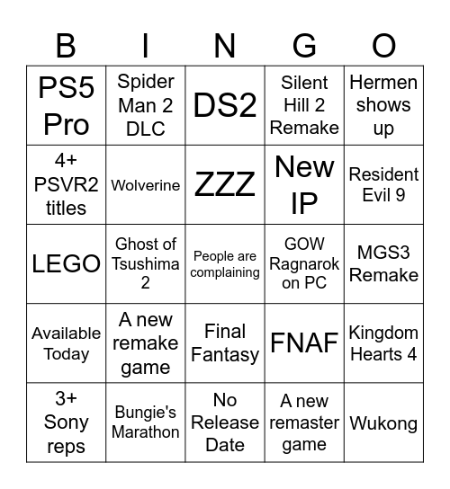 State of Play May 2024 Bingo Card