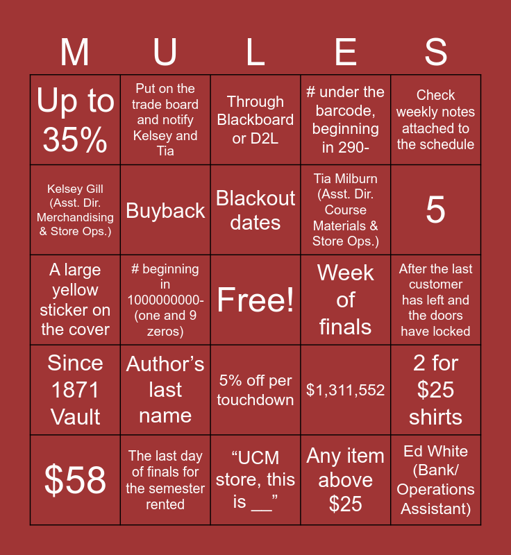 Training Bingo Card