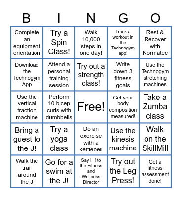 Dell JCC Fitness Bingo! Bingo Card