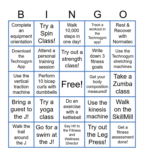 Dell JCC Fitness Bingo! Bingo Card