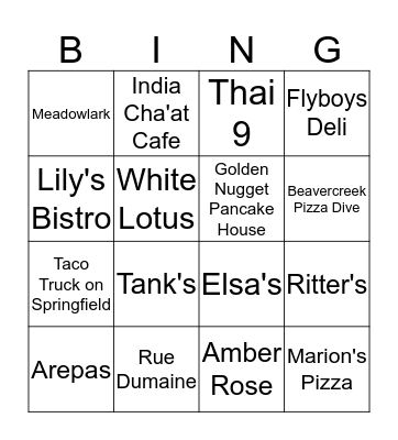 Lindsey's Dayton Food Wishlist Bingo Card