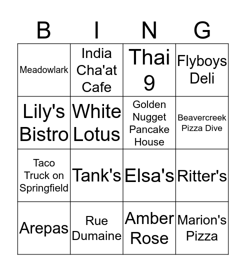 Lindsey's Dayton Food Wishlist Bingo Card