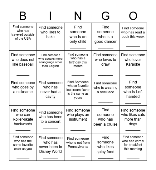 Scavenger Hunt BINGO Card