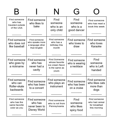 Scavenger Hunt BINGO Card