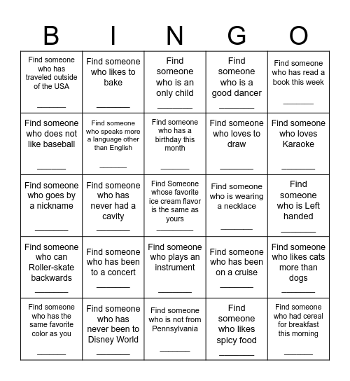 Scavenger Hunt BINGO Card