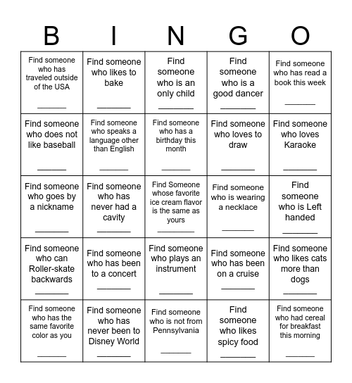 Scavenger Hunt BINGO Card