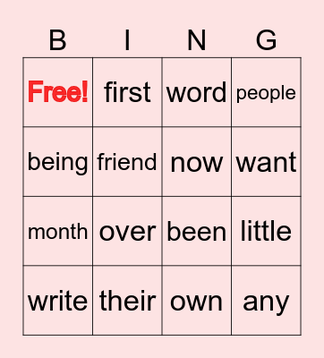 Trick Word Bingo Card