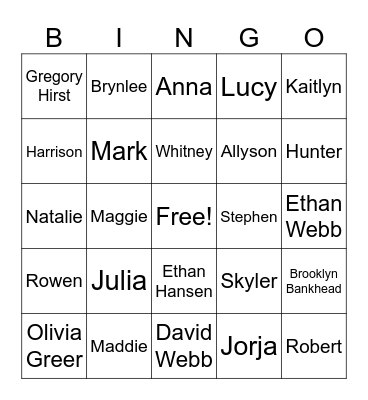 Webb Reunion Bingo Card