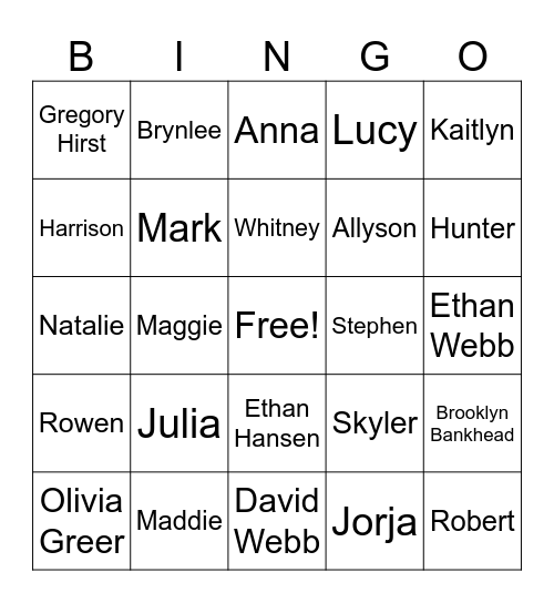 Webb Reunion Bingo Card