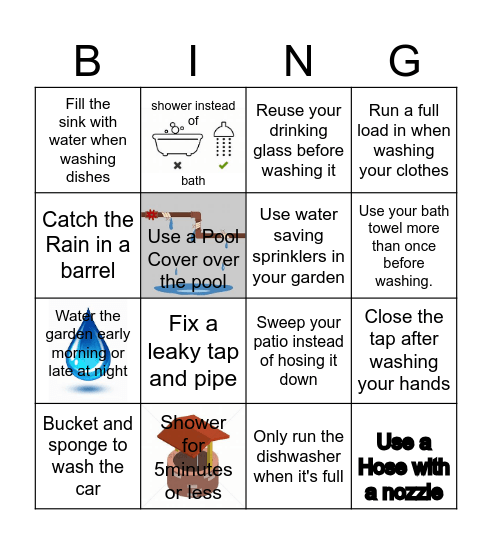 Water Conservation Bingo Card