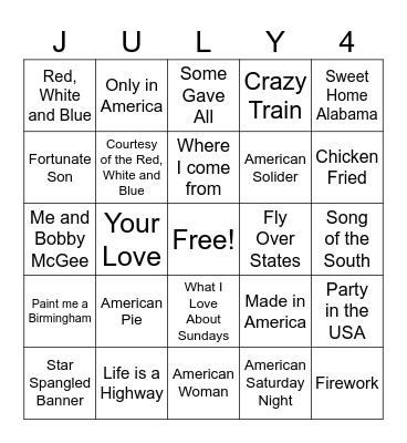 All American Bingo Card