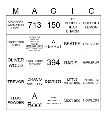 Harry Potter Movie TT² Bingo Card